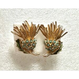 Vintage Coro Thistle Earrings Turquoise Color Beads Clip On